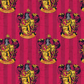 Gryffindor Crest On Red Striped Background Cotton Print Fabric